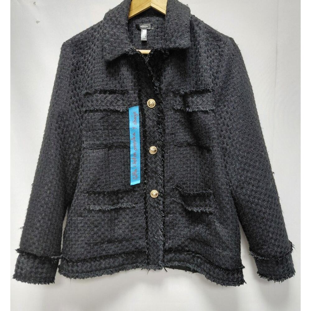 Aqua Black Textured Jacket Solid Knit Size M - image 6